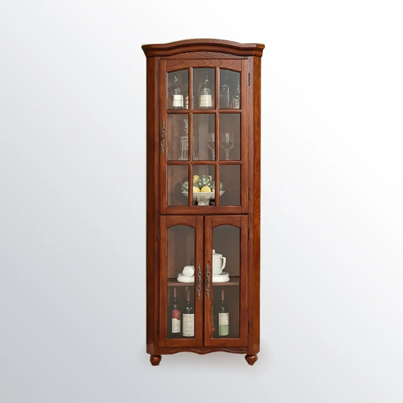 Classic Storage Corner Cabinet with Glass Doors & Shelf Image - 7