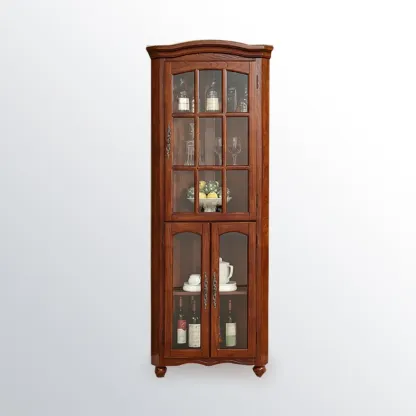 Classic Storage Corner Cabinet with Glass Doors & Shelf Image - 7