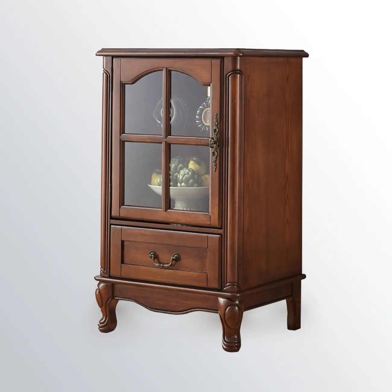 Rustic Wooden Interior Cabinet with Glass Display & Drawer Image - 10 | homeyfad