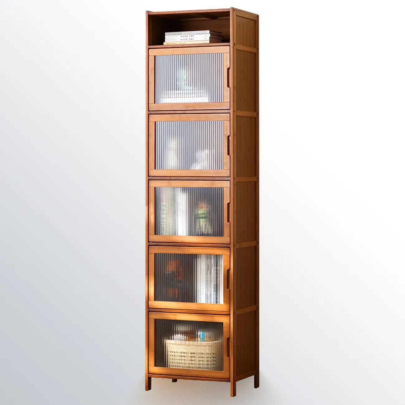 Wooden Bamboo Brown Storage Cabinets with Squared Legs Image - 6 | homeyfad