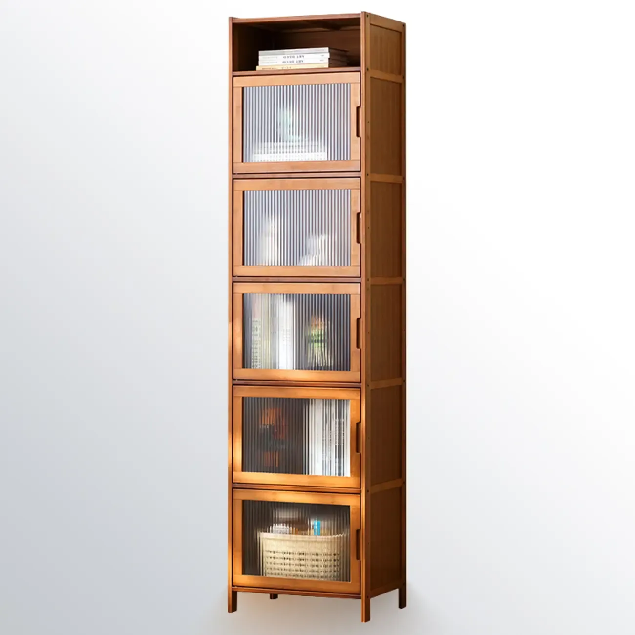 Wooden Bamboo Brown Storage Cabinets with Squared Legs Image - 6