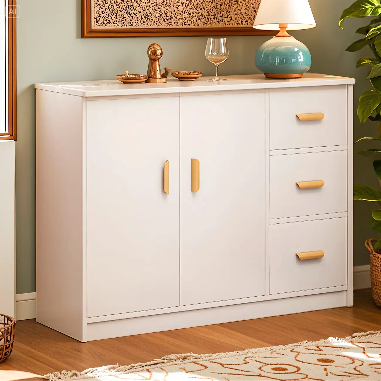 Modern White Storage Cabinet with Drawers for Entryway  Image - 1 | homeyfad