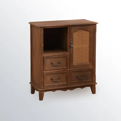 Rustic Wooden Cabinet with Rattan-Weaved for Living Room  Image - 6