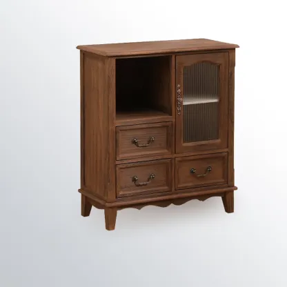 Rustic Wooden Cabinet with Rattan-Weaved for Living Room  Image - 7