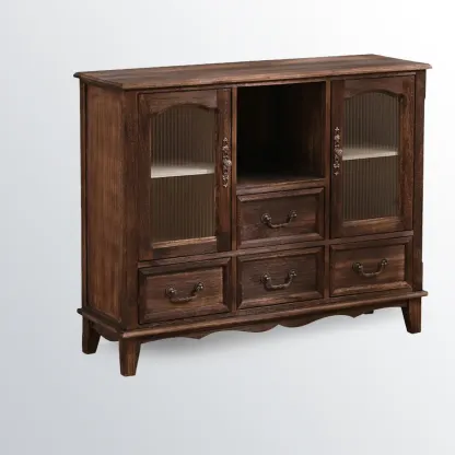 Rustic Wooden Cabinet with Rattan-Weaved for Living Room  Image - 19
