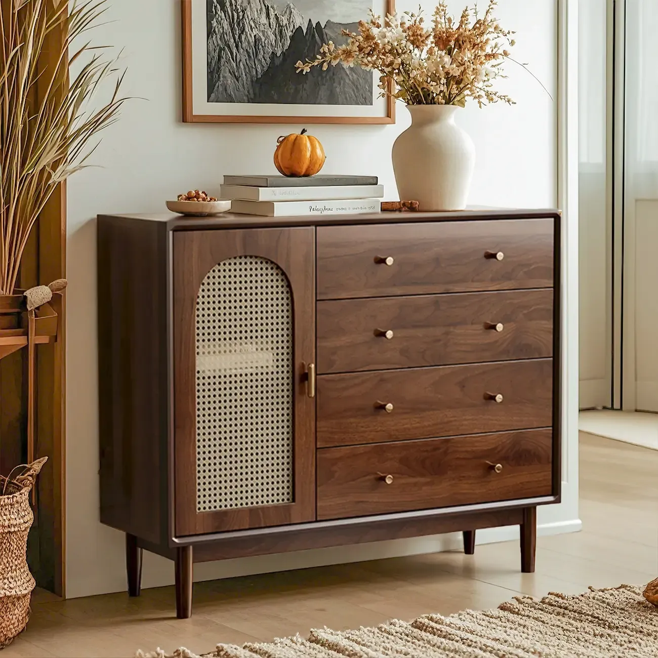 Retro Brown Accent Cabinet for Parlor with 6 Size Options Image - 1
