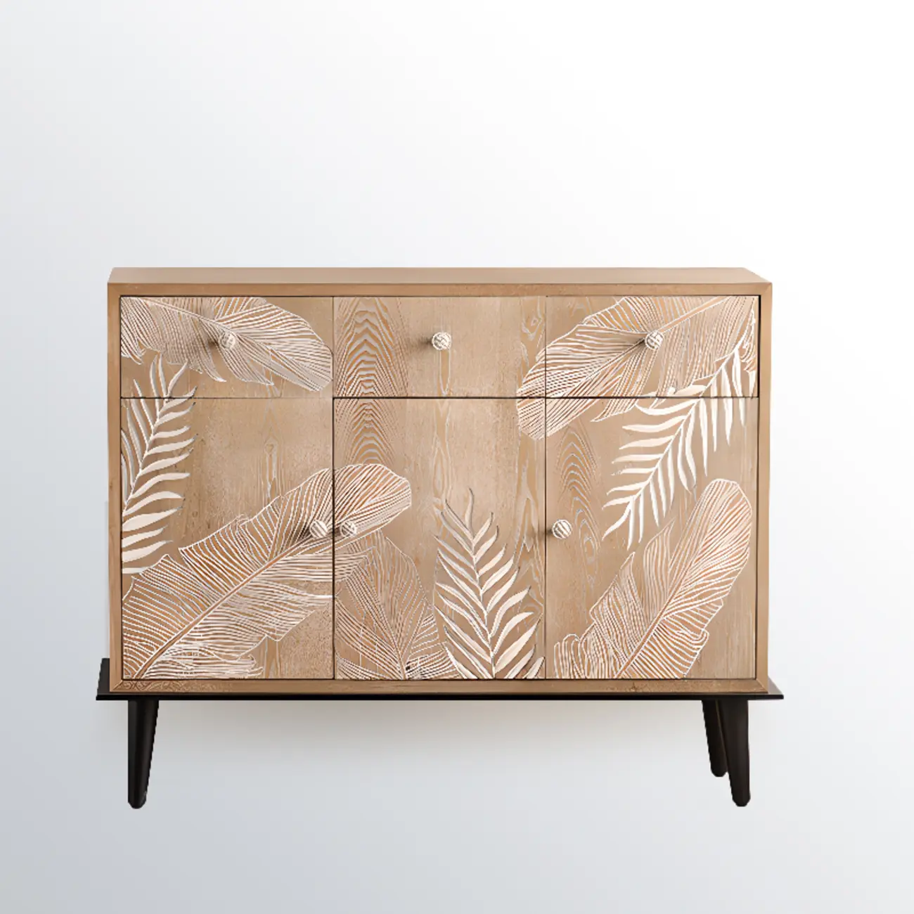 French Country Wooden Parlor Cabinet with Leaf Patterns Image - 10 | homeyfad