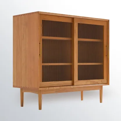 Nordic Kitchen Cabinet with Glass Doors & Straight Legs  Image - 5