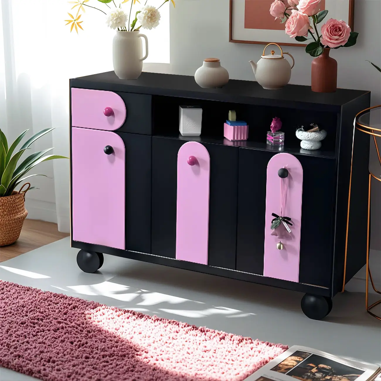 Adorable Purple Accent Cabinet with Exterior Shelf  Image - 1 | homeyfad