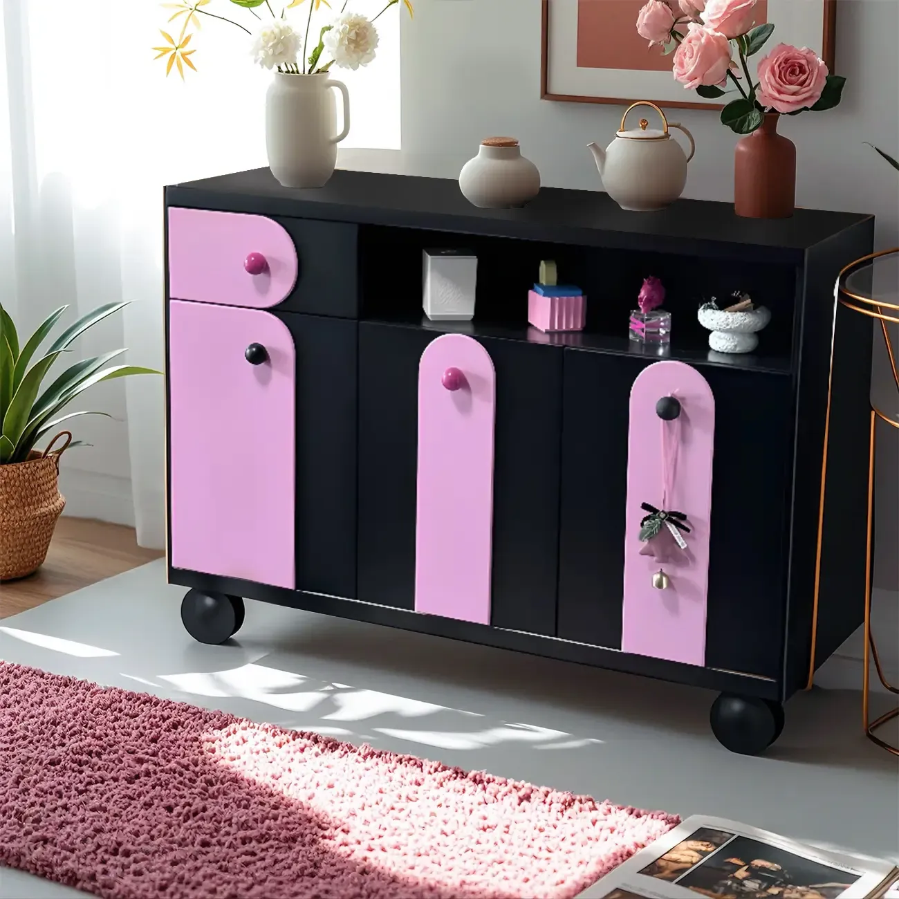 Adorable Purple Accent Cabinet with Exterior Shelf  Image - 1