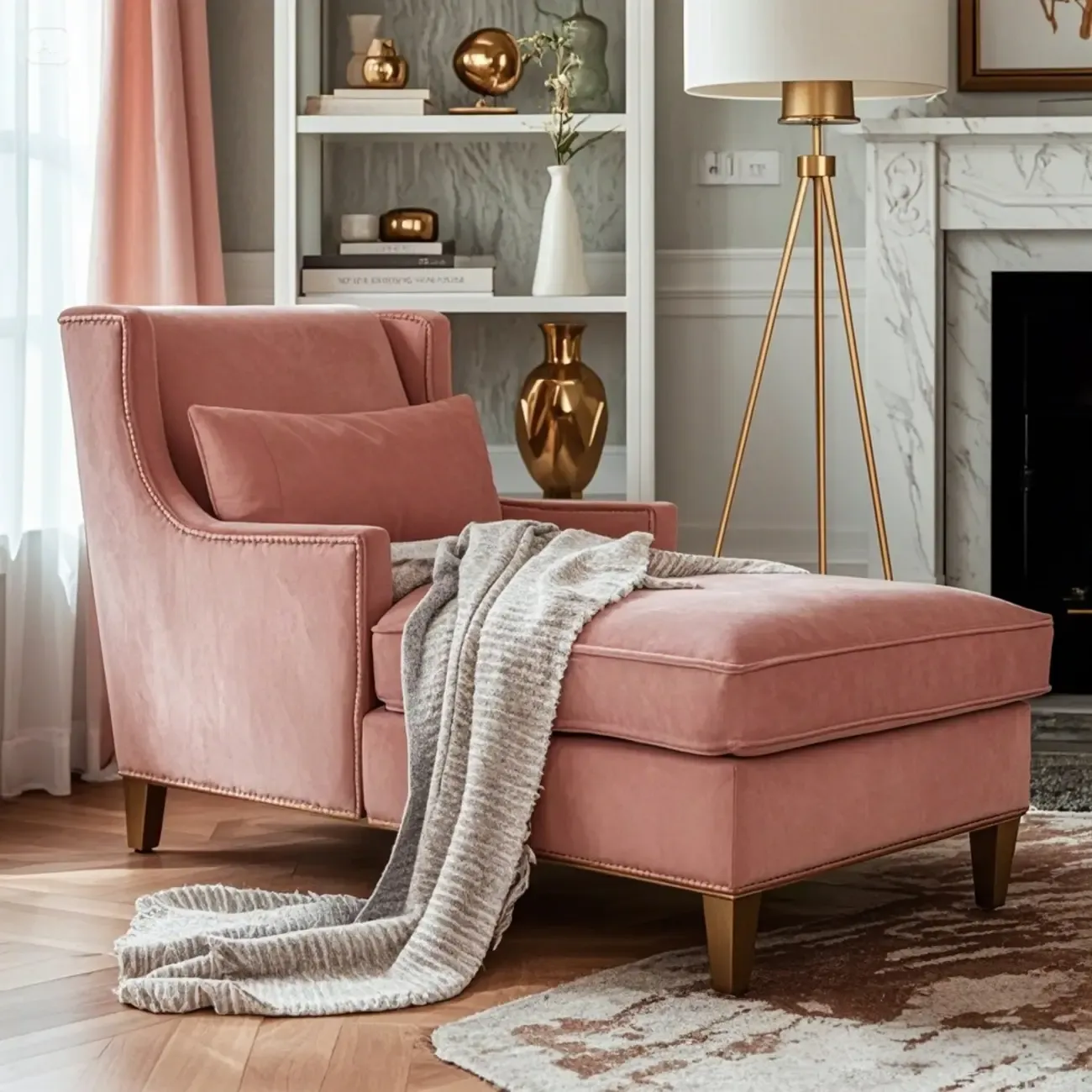 Modern Cotton Chaise Lounge with Pillows for Living Room Image - 1
