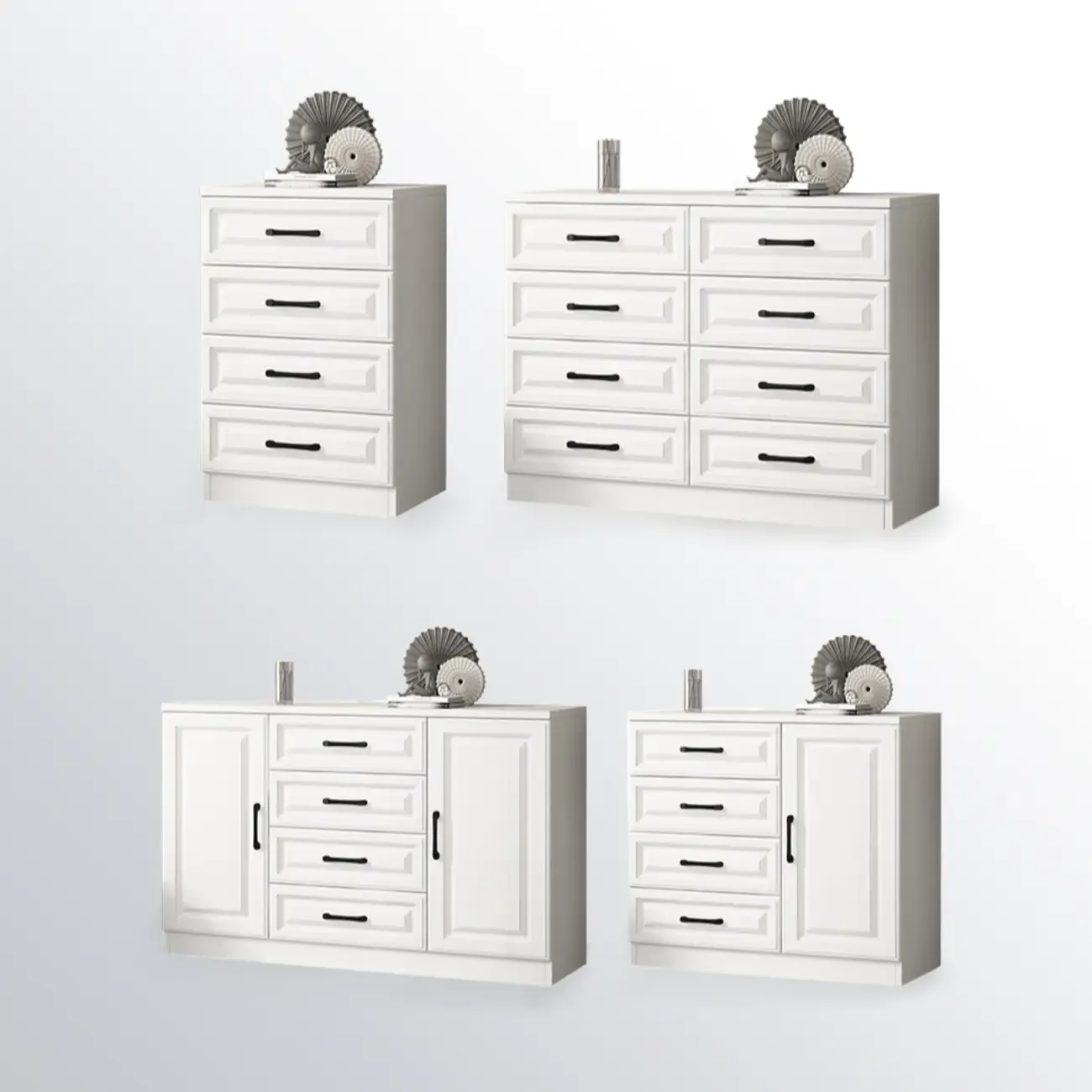 Freestanding White Wooden Cabinet with Drawers & Doors Image - 8