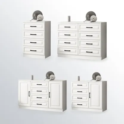 Freestanding White Wooden Cabinet with Drawers & Doors Image - 8