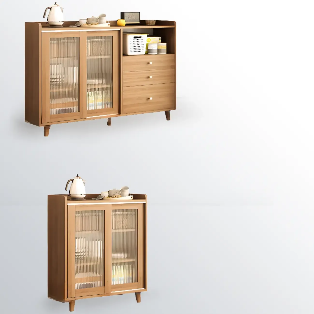 Freestanding Brown Cabinet with Sliding Door & Exterior Shelf Image - 5