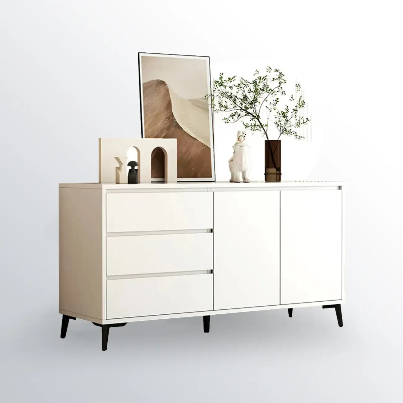 Modern Rectangular White Wooden Storage Cabinet with 5 Sizes Image - 5
