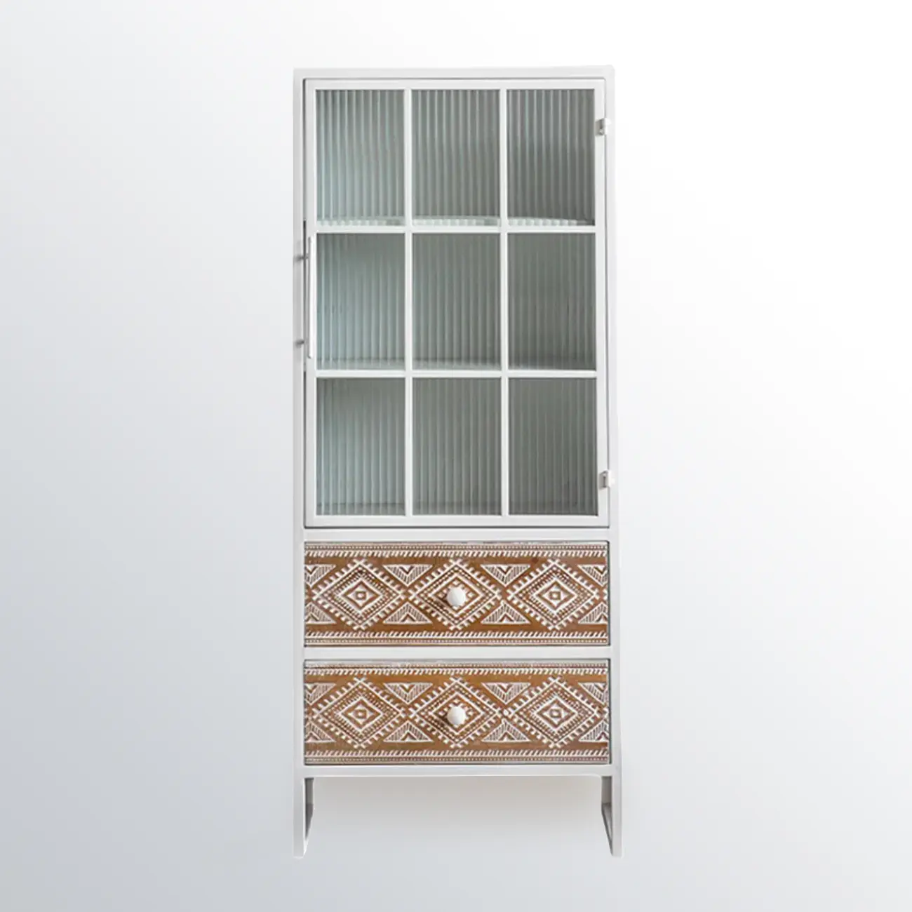 Bohemian White Accent Cabinet with Glass Door & Drawers Image - 5 | homeyfad