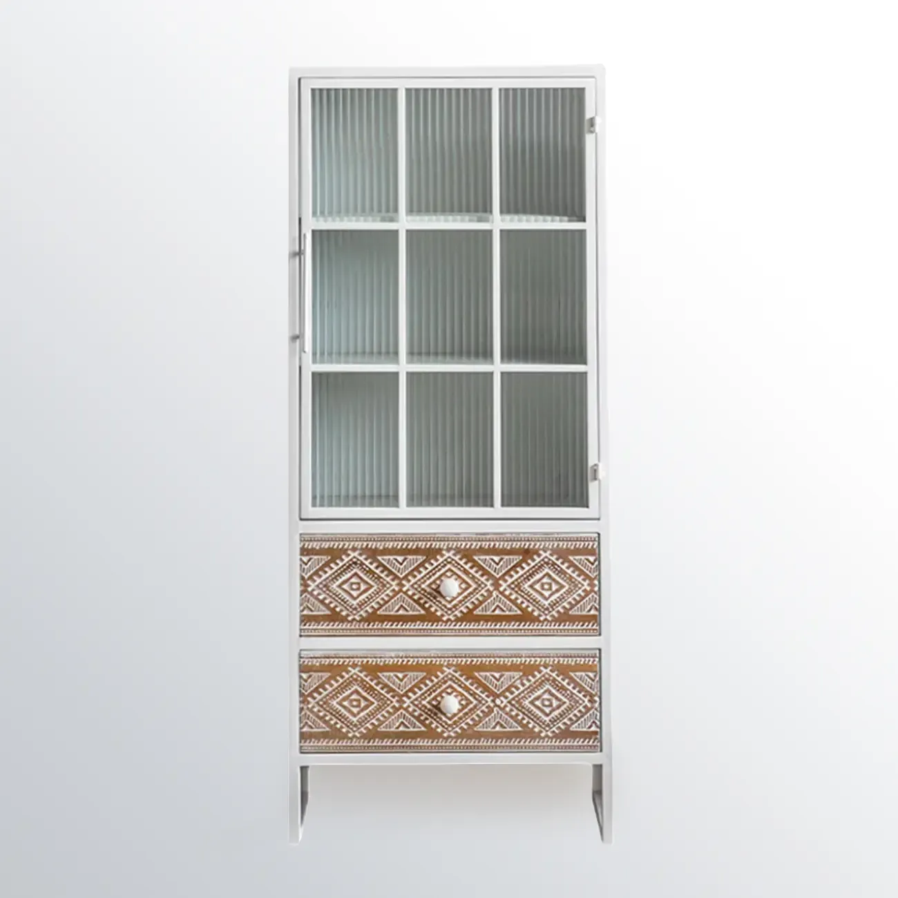 Bohemian White Accent Cabinet with Glass Door & Drawers Image - 5