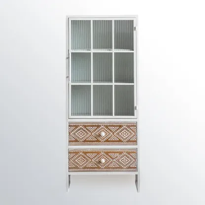 Bohemian White Accent Cabinet with Glass Door & Drawers Image - 5
