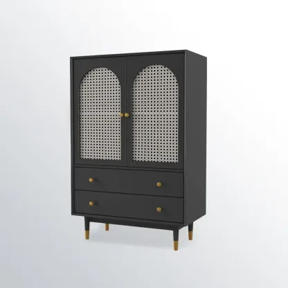 Modern Beige Solid Wood Accent Cabinet with 2 Drawers Image - 4