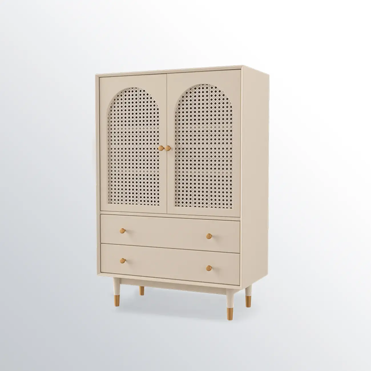 Modern Beige Solid Wood Accent Cabinet with 2 Drawers Image - 5 | homeyfad