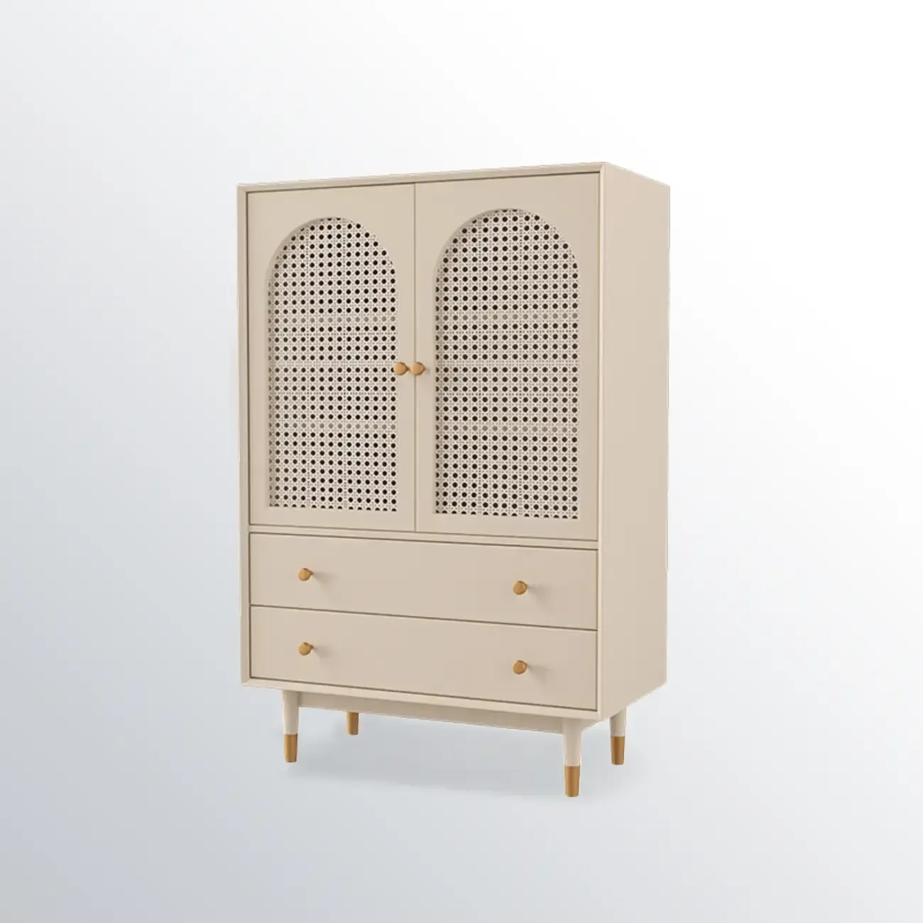 Modern Beige Solid Wood Accent Cabinet with 2 Drawers Image - 5