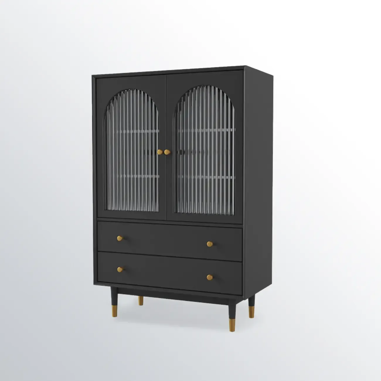 Modern Beige Solid Wood Accent Cabinet with 2 Drawers Image - 6