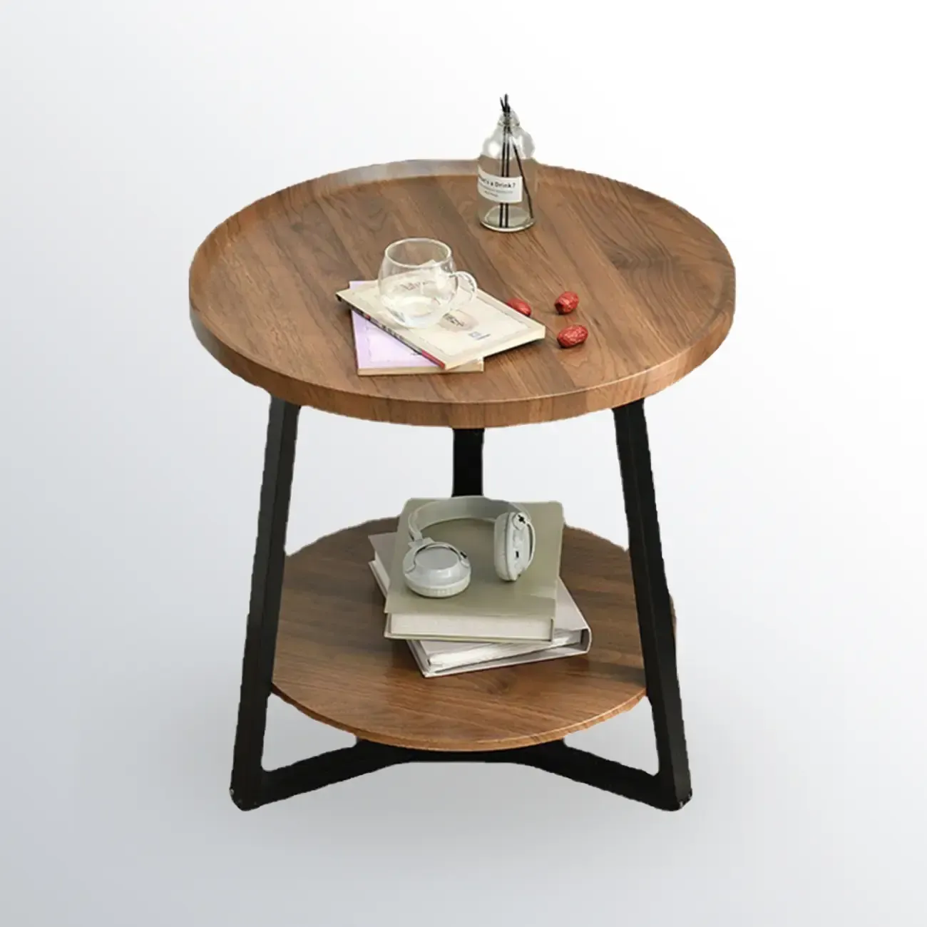 Modern Wooden Top Tray Coffee Table with Cross Legs & Shelf Image - 4