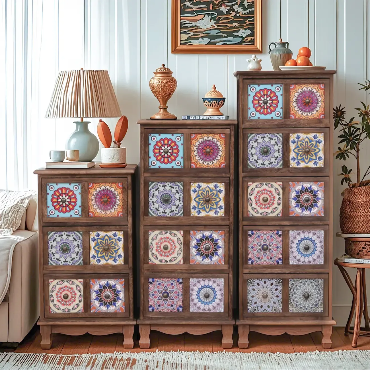 Mid-Century Modern Cabinet with Decorative patterns for Home Image - 1