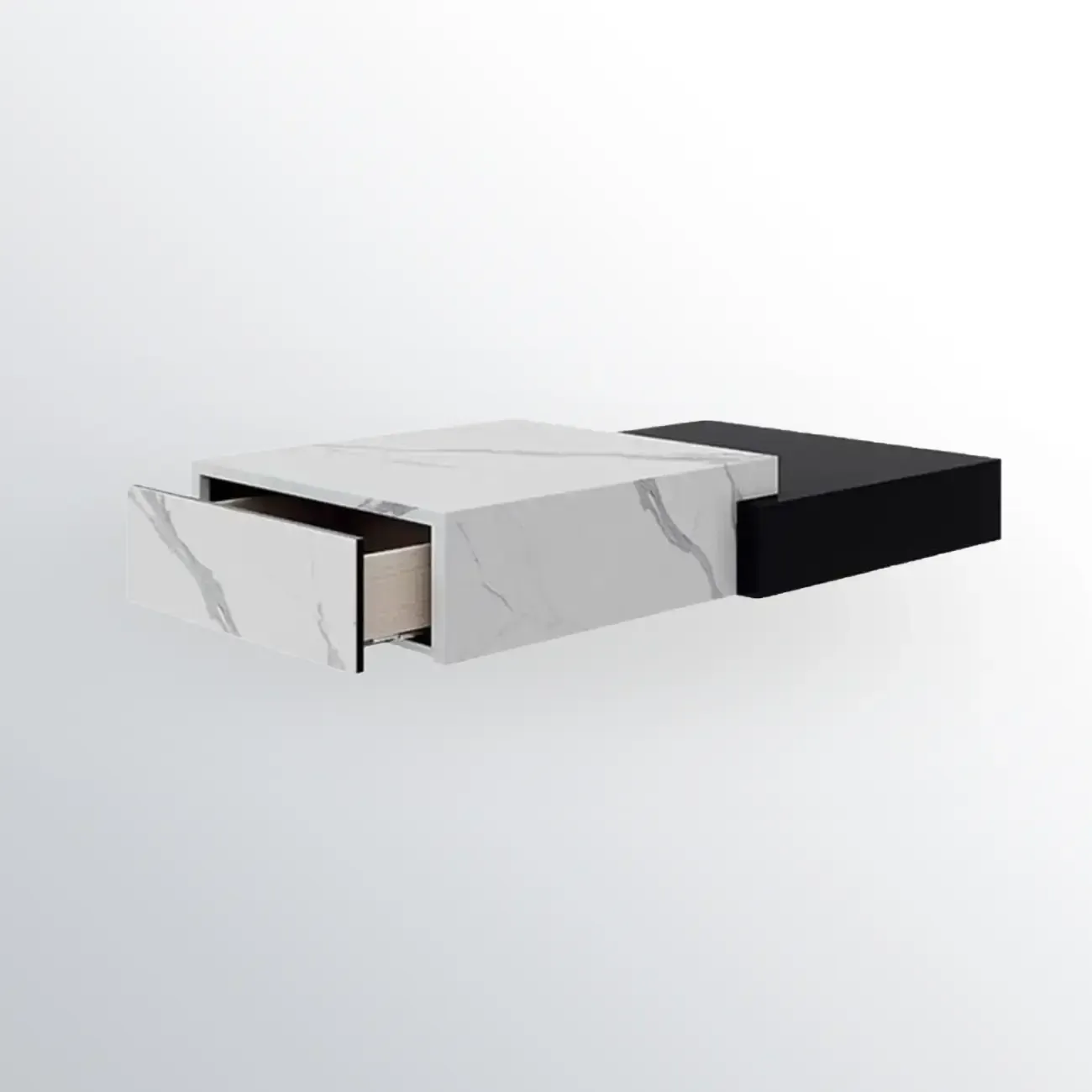 Modern Marble Nesting Coffee Table Set in Black and White Image - 5