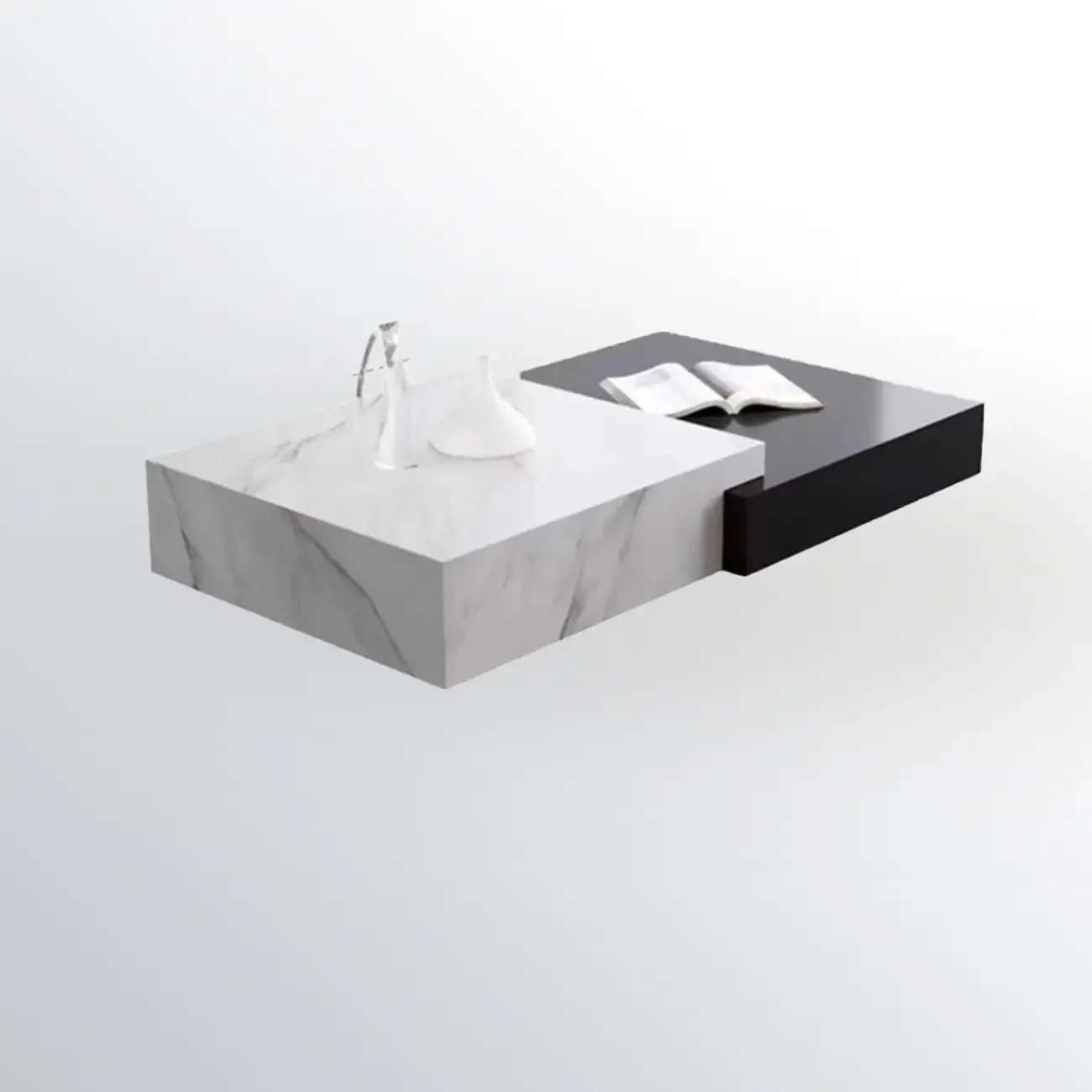 Modern Marble Nesting Coffee Table Set in Black and White Image - 8