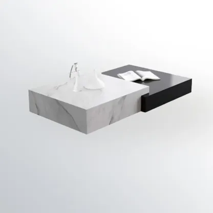 Modern Marble Nesting Coffee Table Set in Black and White Image - 8
