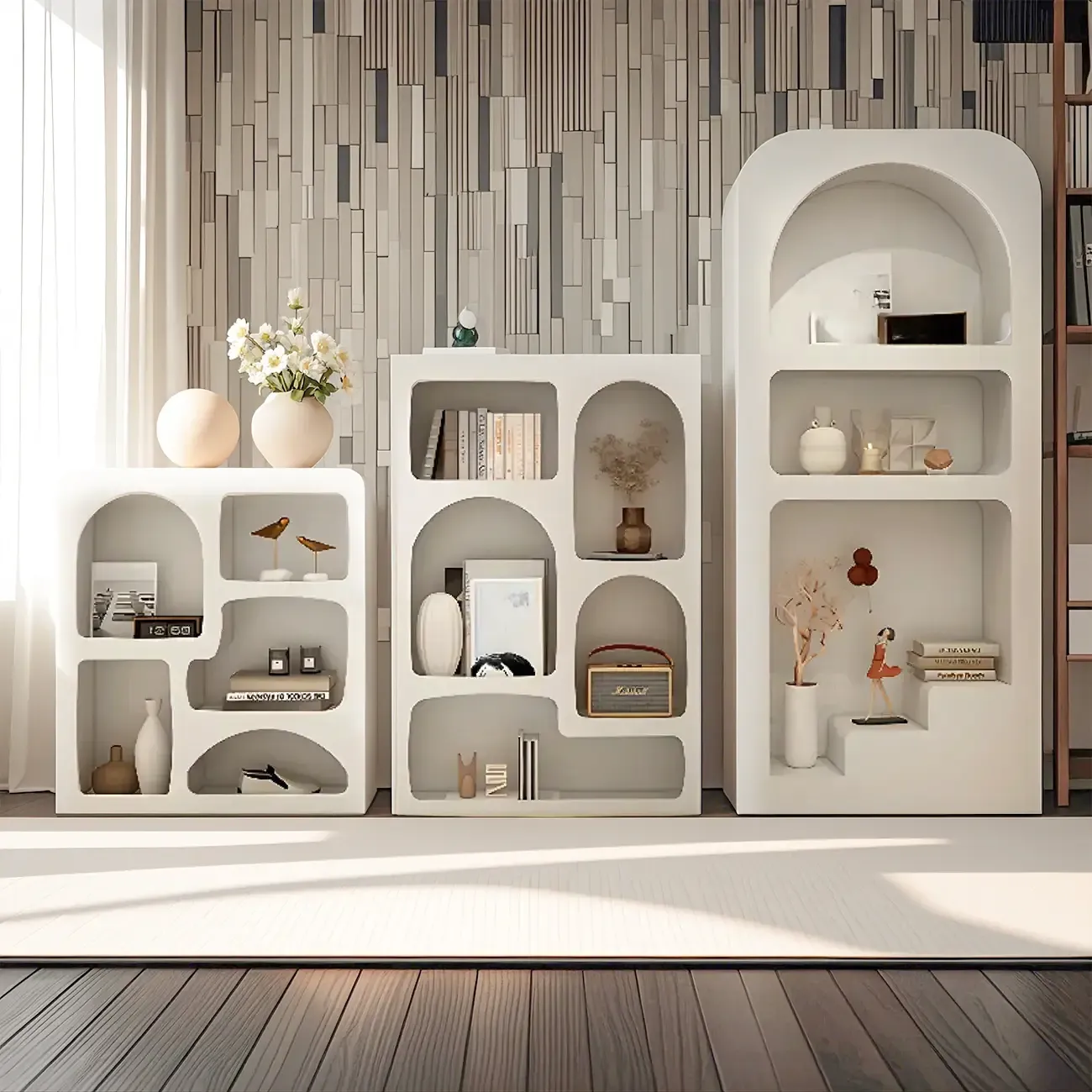 Modish Wooden Cabinets for Living Room with Exterior Shelf  Image - 1