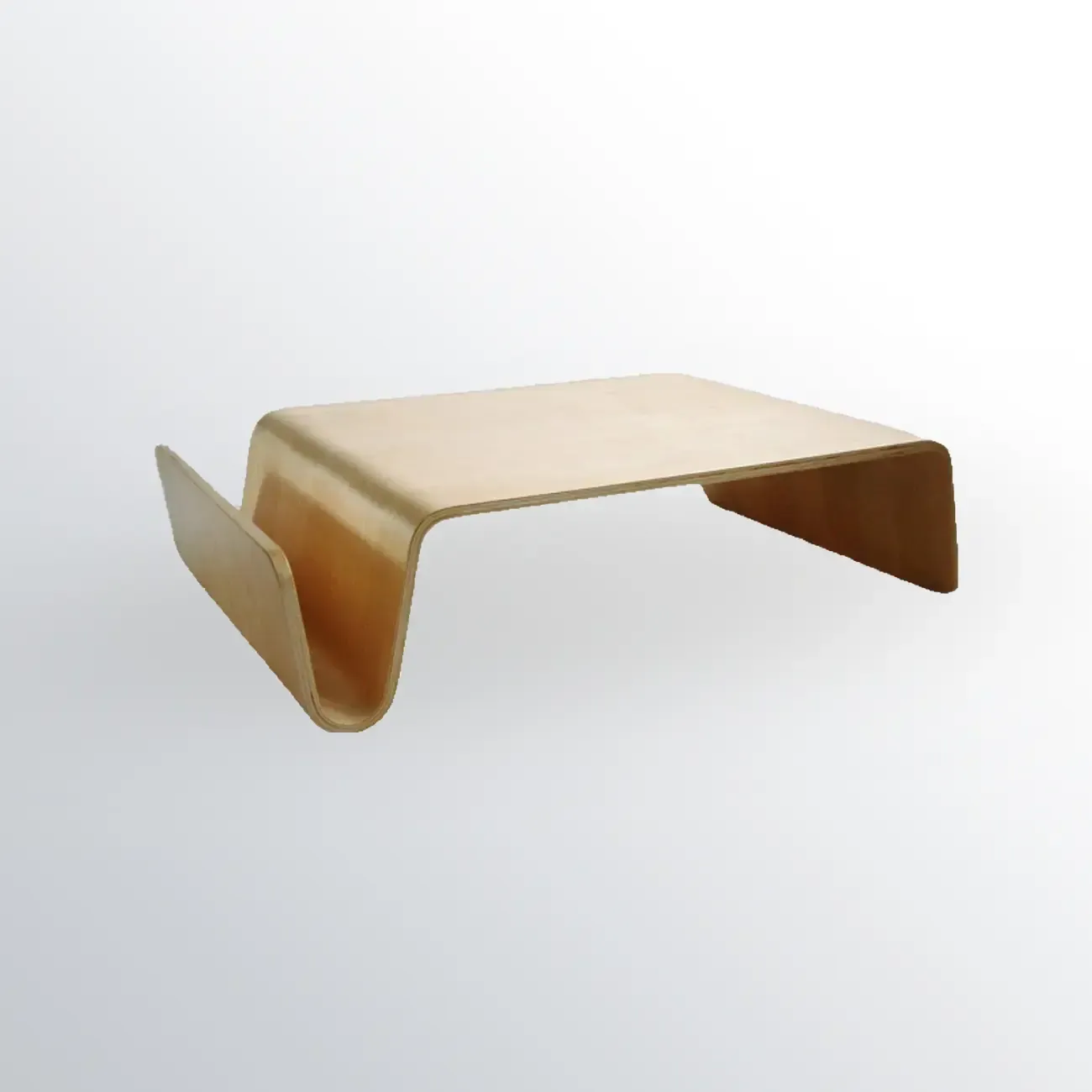 Modern Wooden Brown Curved Coffee Table with Double Pedestal Image - 2