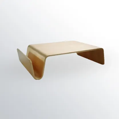 Modern Wooden Brown Curved Coffee Table with Double Pedestal Image - 2