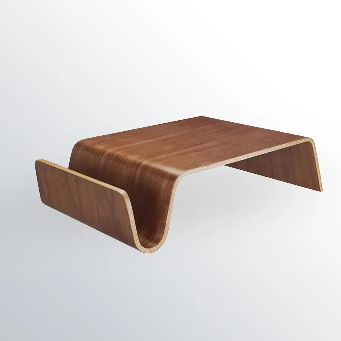 Modern Wooden Brown Curved Coffee Table with Double Pedestal Image - 6