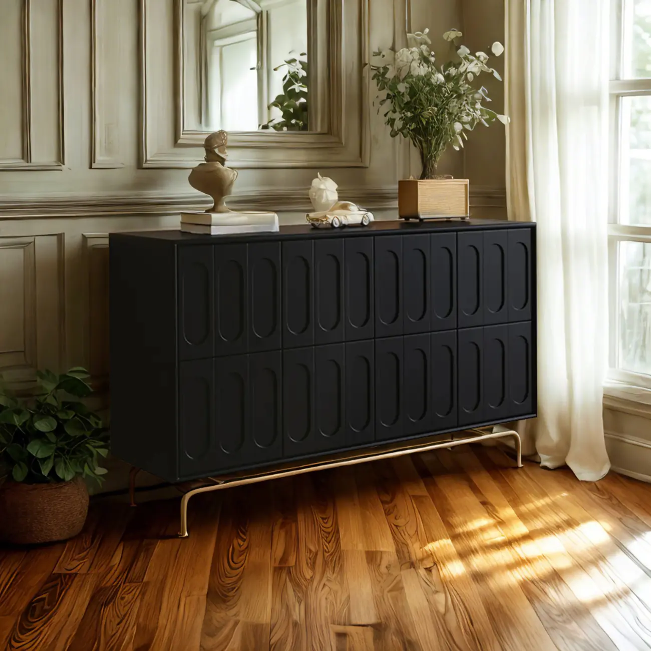 35.5" Modern Pine Black Storage Cabinet for Living Room  Image - 1 | homeyfad