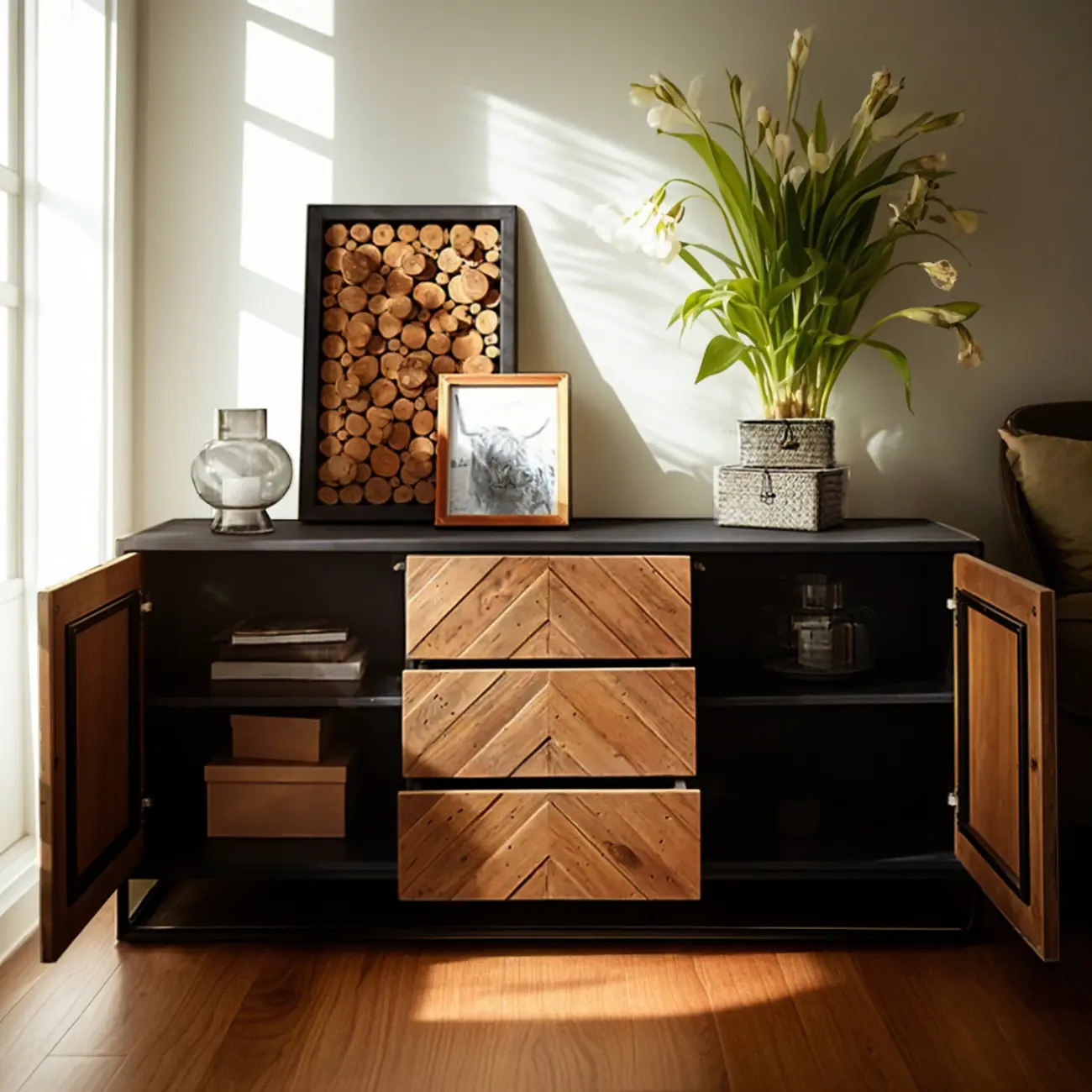 3 Drawers Modern Pine Storage Cabinet for Living Room Image - 3 | homeyfad