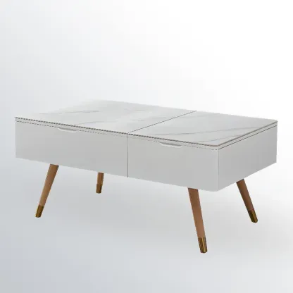 4-Legs Modern Wood White Lift-top Coffee Table with Storage Image - 7