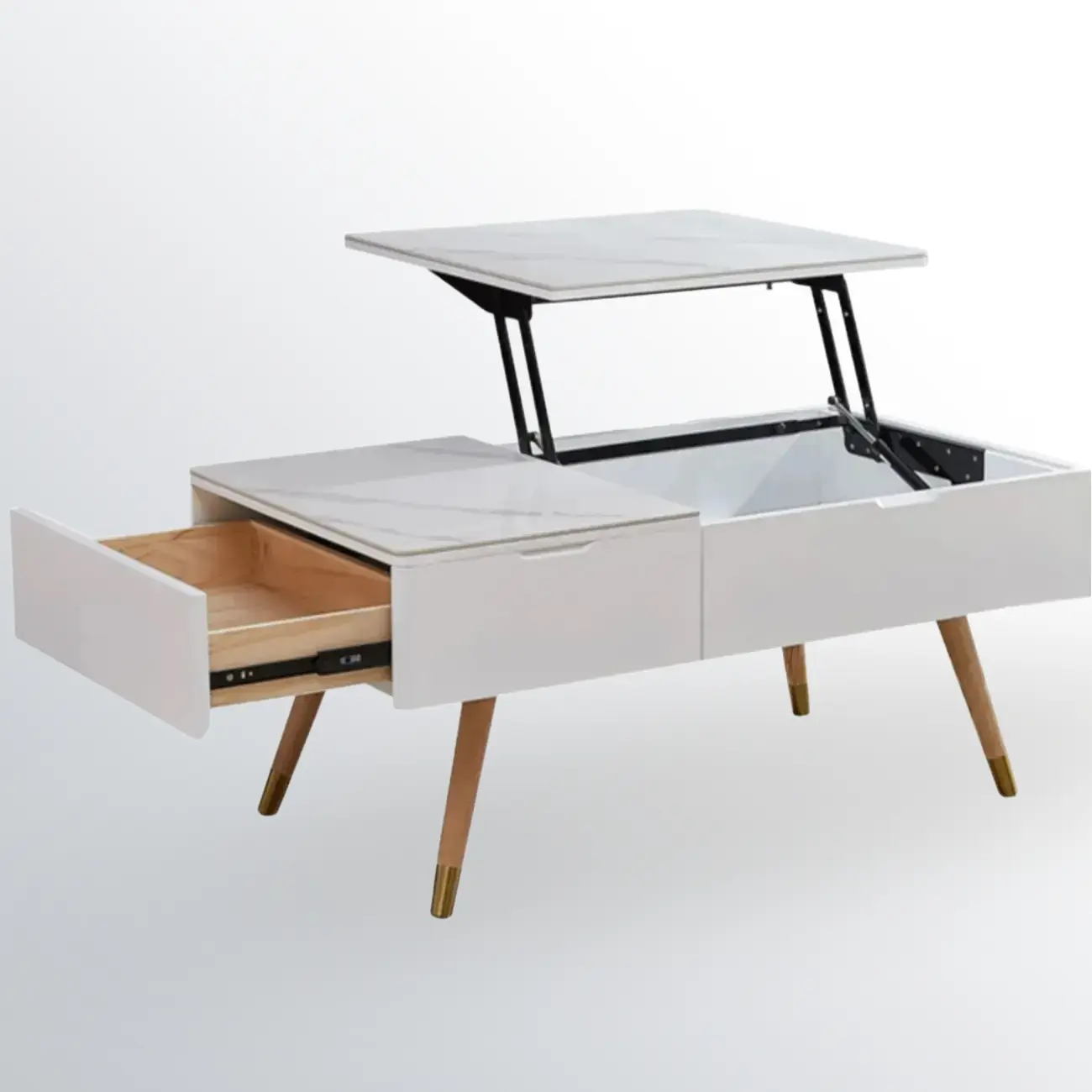 4-Legs Modern Wood White Lift-top Coffee Table with Storage Image - 8 | homeyfad