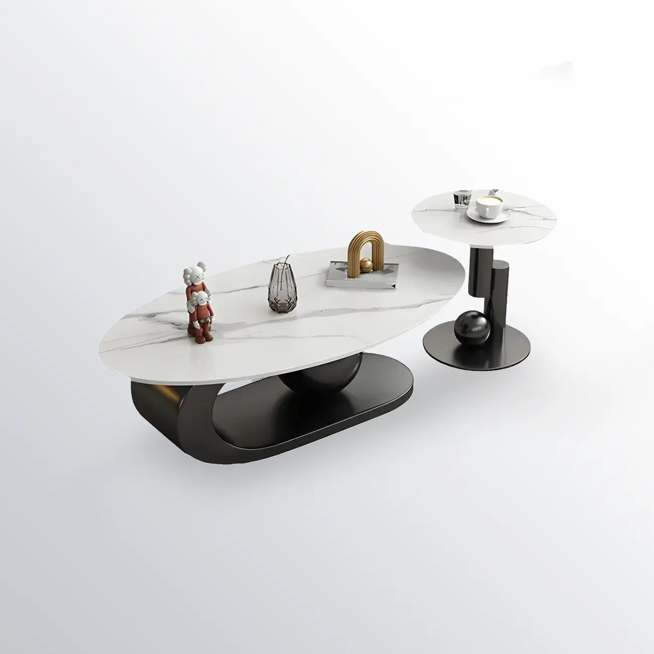 White Stone Oval Modern Bunching Accent Tables Image - 7 | homeyfad