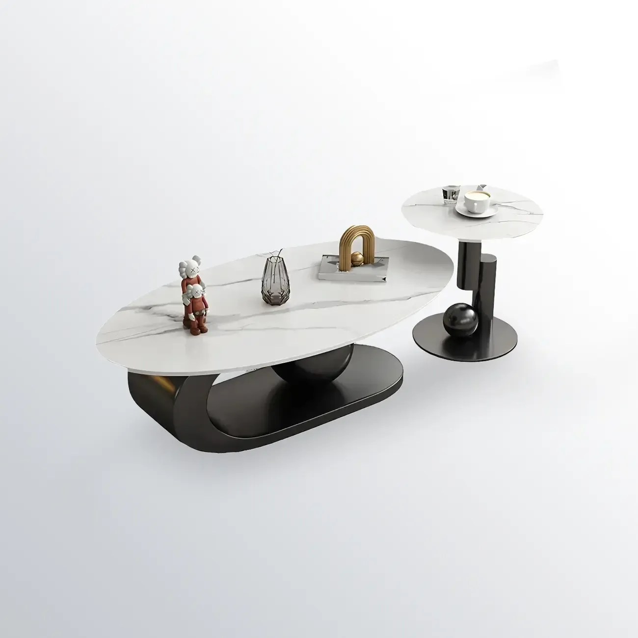 White Stone Oval Modern Bunching Accent Tables Image - 7