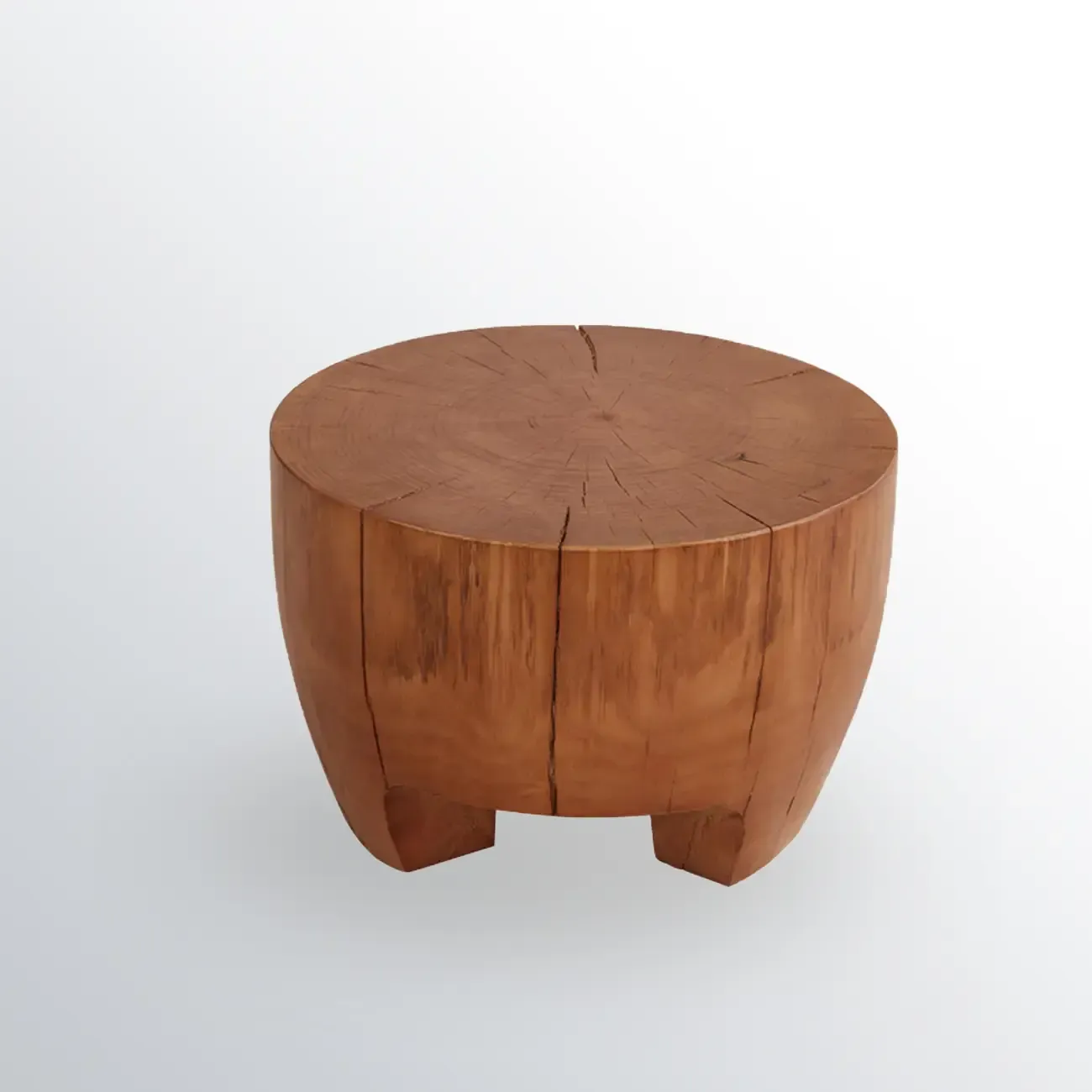 Rustic Solid Wooden Round Coffee Table with Natural Finish Image - 2