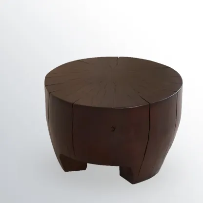 Rustic Solid Wooden Round Coffee Table with Natural Finish Image - 5