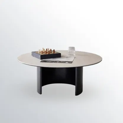 Modern Travertine White Round Coffee Table with Unique Base Image - 3