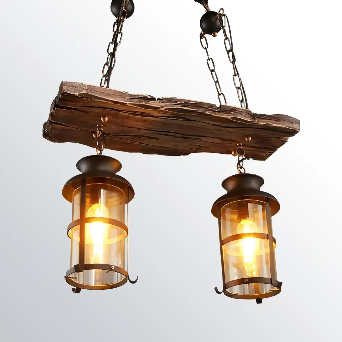 Rustic Industrial Large Wood Island Chandelier Image - 6
