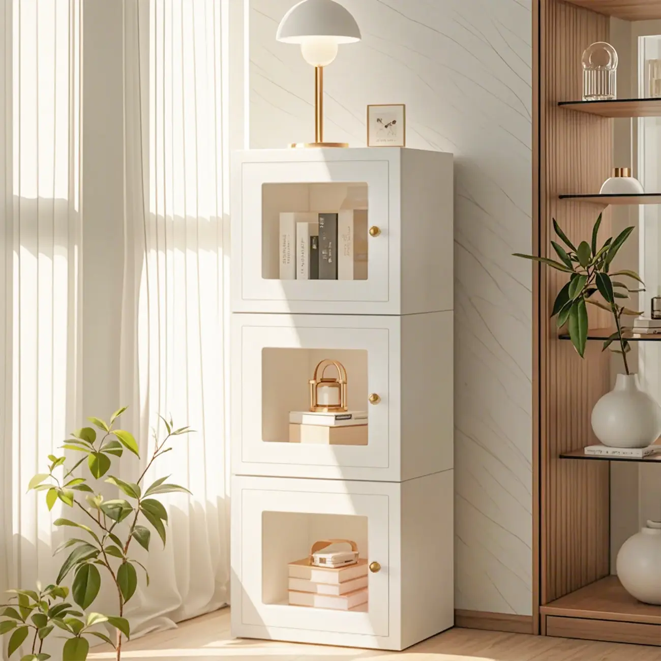 Small White Rectangular Storage Cabinet with Glass Door  Image - 1 | homeyfad