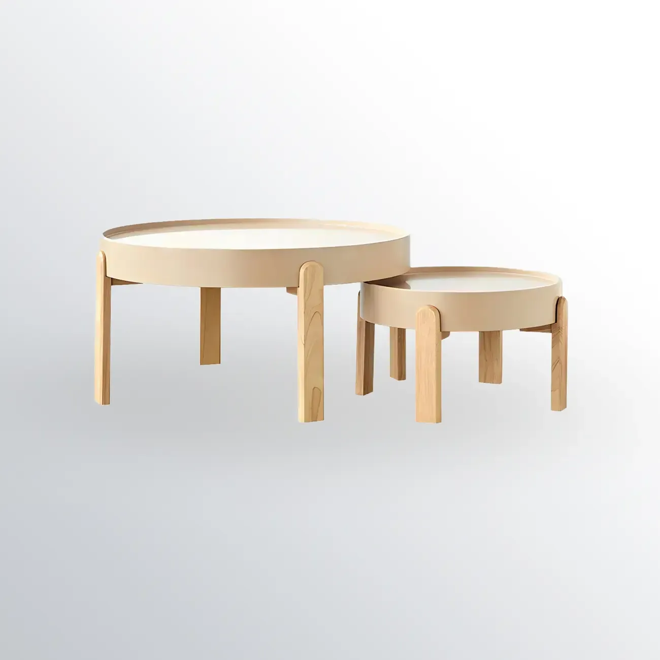 Minimalistic Beige Wood Round Coffee Table with Tray Top Image - 8