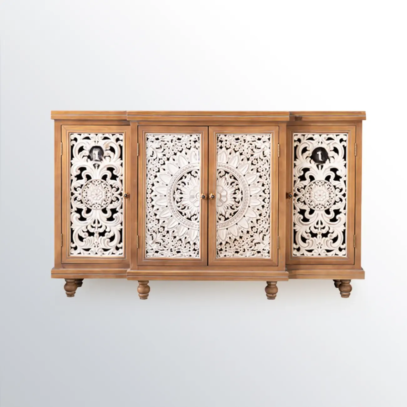 French Country Cabinet for Living Room with carved Doors Image - 4