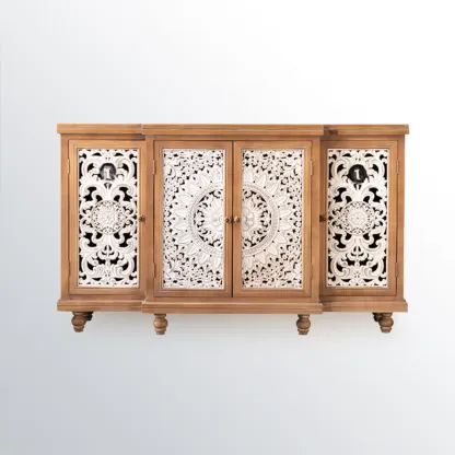 French Country Cabinet for Living Room with carved Doors Image - 4