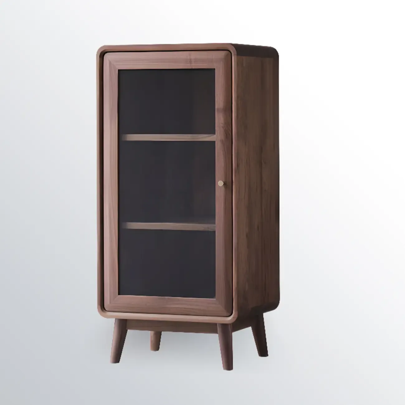 Mid-Century Brown Accent Cabinet with glass Door & 2 Drawers Image - 15